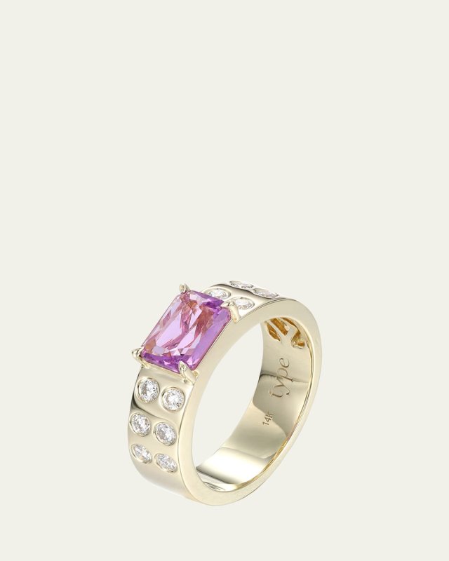 14K Yellow Gold Leggo ID Pink Sapphire and Diamonds Statement Ring